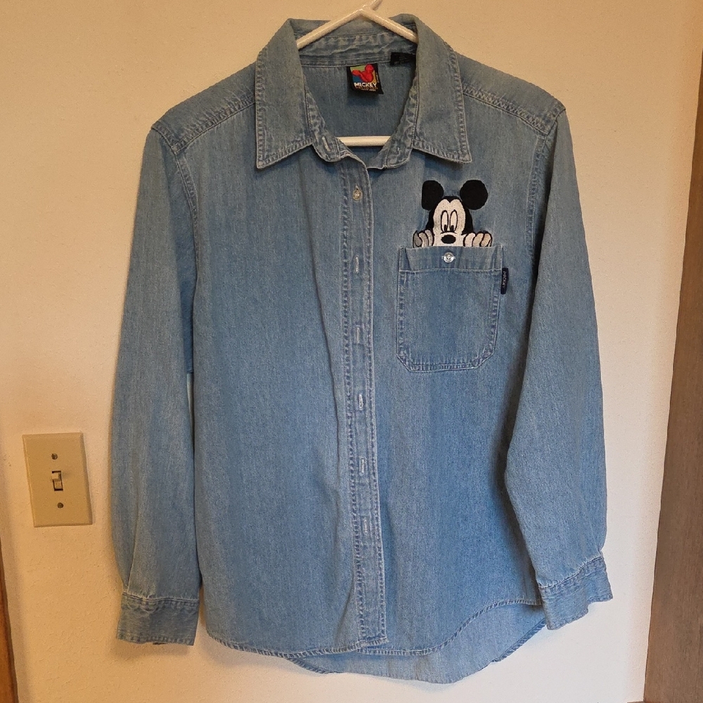 Disney Vintage Light Blue Denim Shirt with Mickey Mouse Design